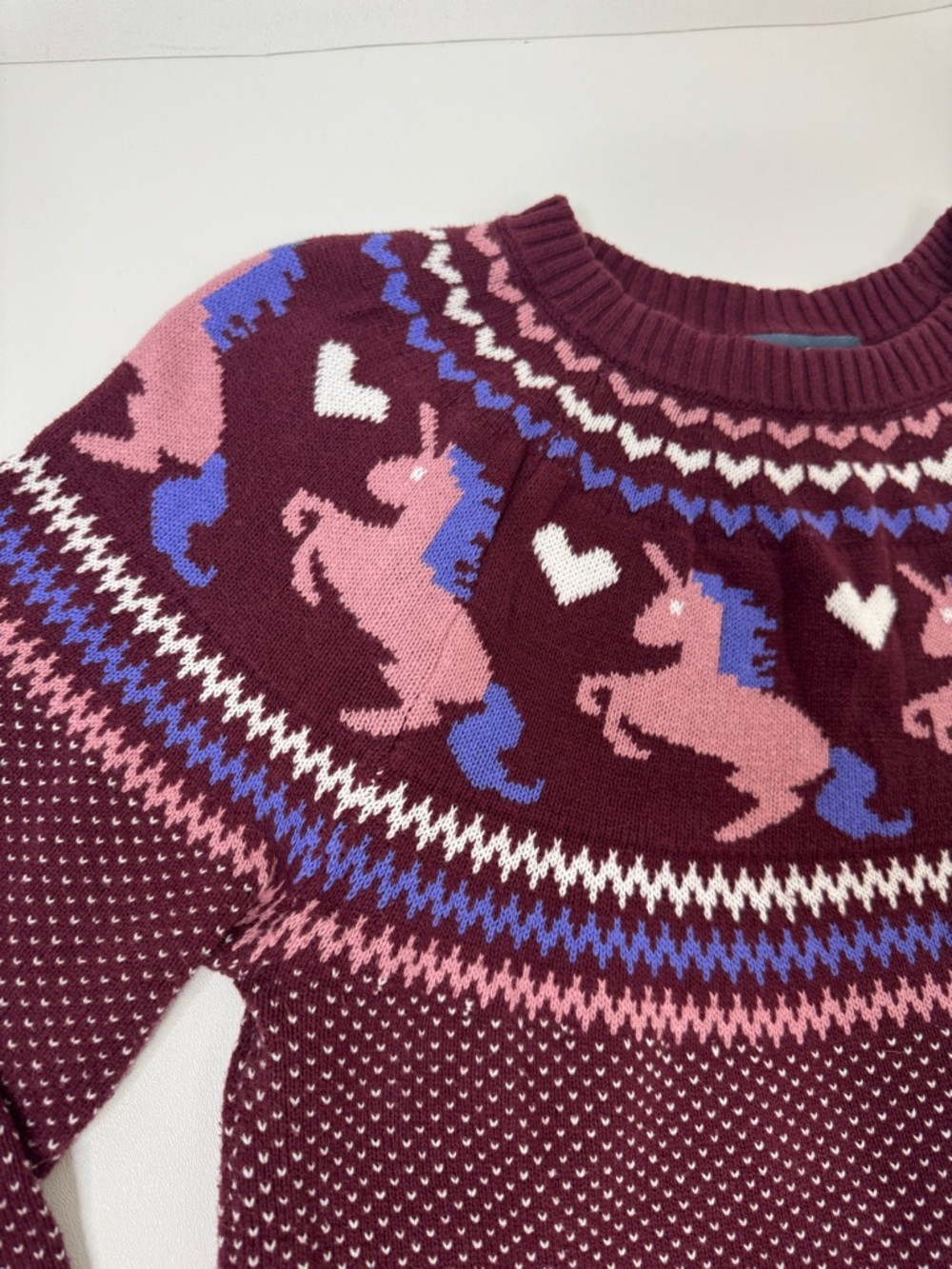 Modcloth Unicorn Hearts Fairisle 100% Cotton Whimsical Sweater Size Large - Picture 3 of 12